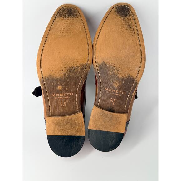 Moretti Black Label Monk Strap Wingtip 9.5 Tri-Color Leather Brogue Dress Shoes main image 6
